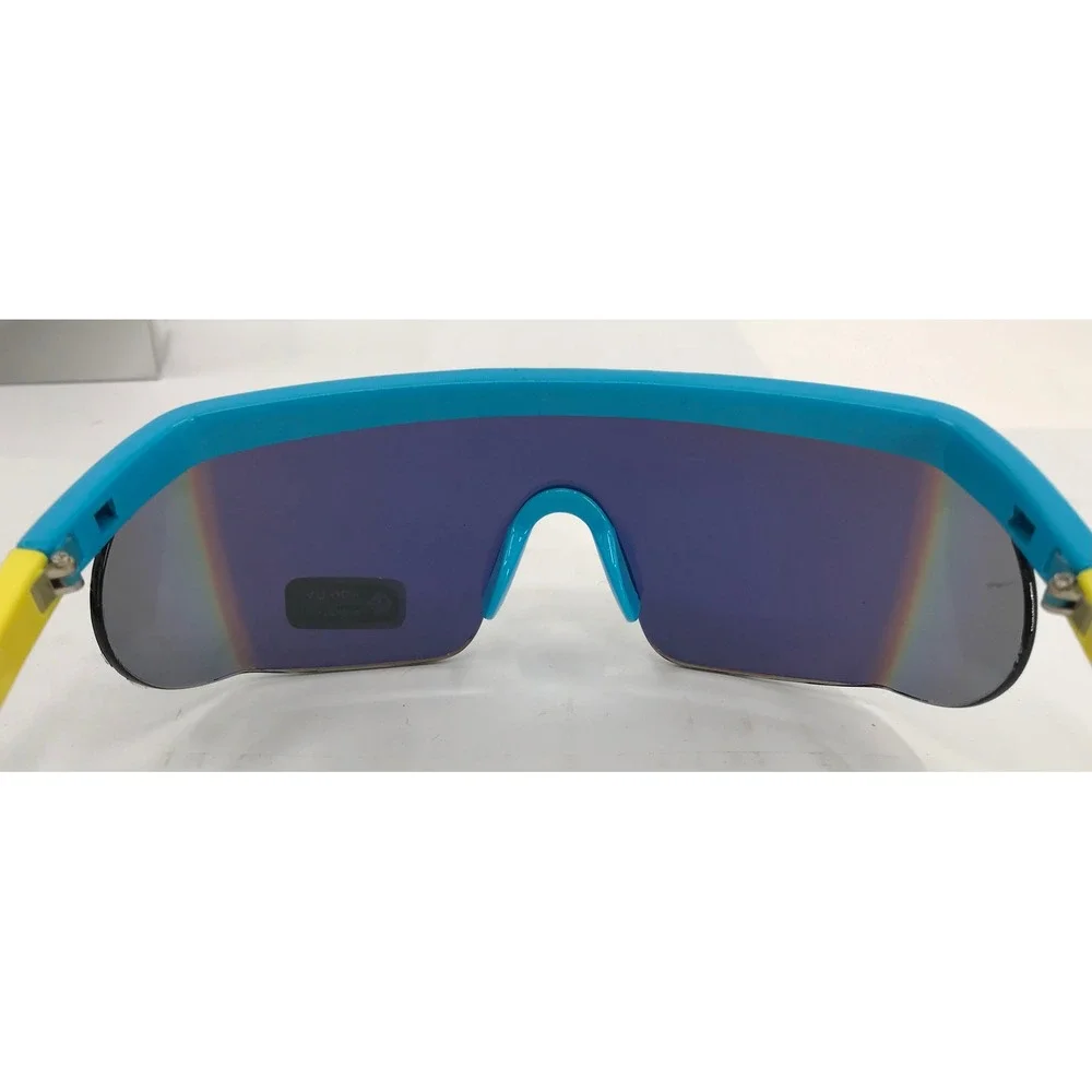 Tipsy Elves Retro Shield Sunglasses Blue‎ Yellow UV400 Performance Eyewear Case